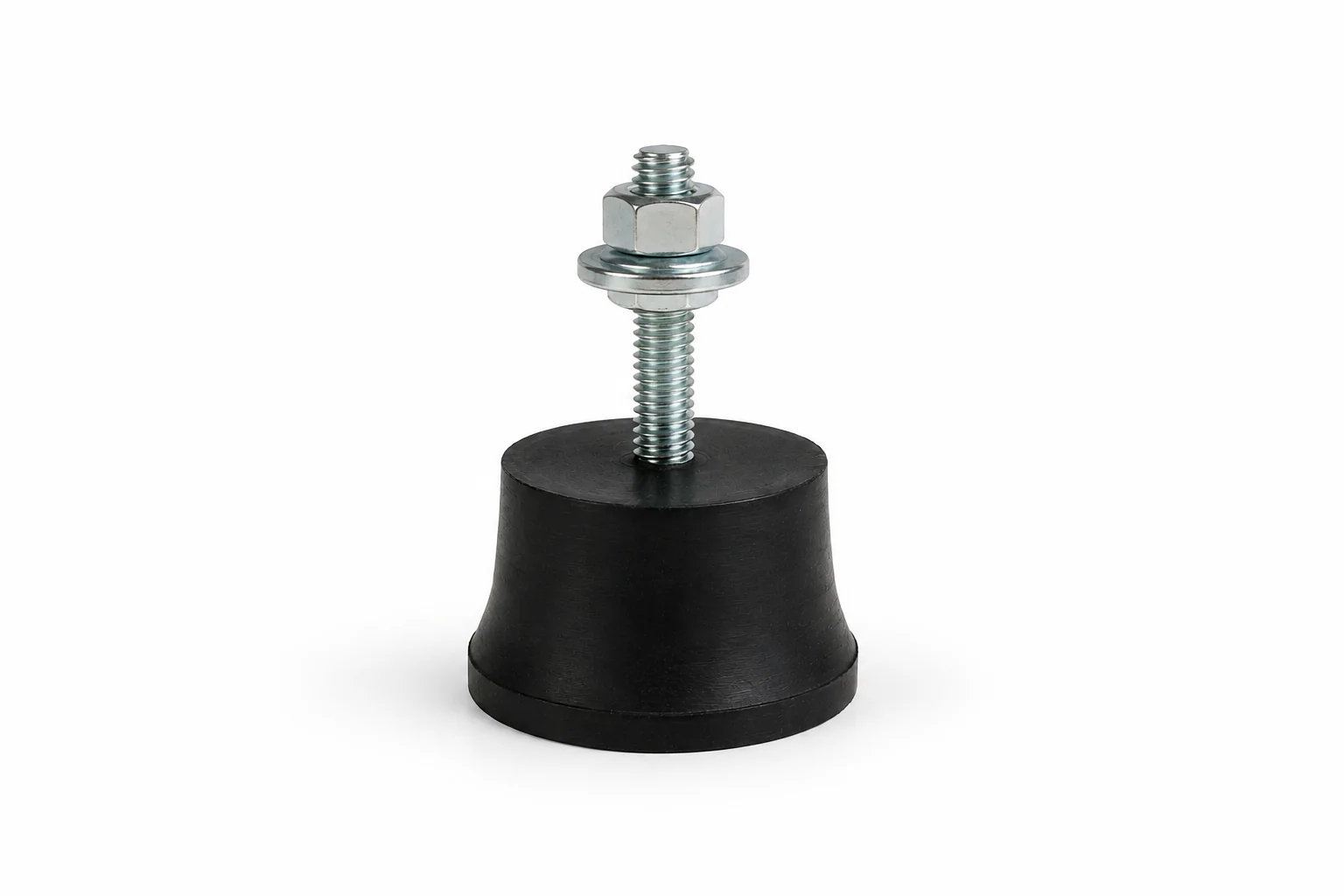 Pata de goma negra antivibratoria con tornillo para unidad condensadora sobre piso.
