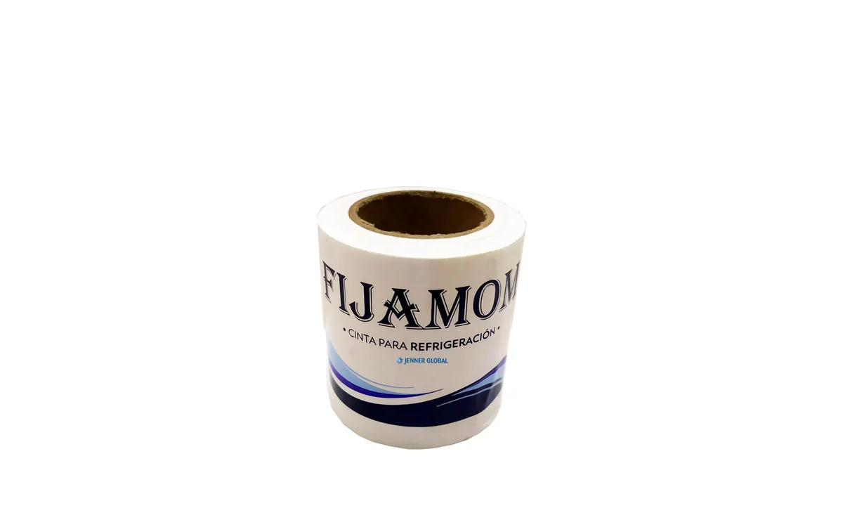 Rollo de cinta blanca Fijamon para refrigeración sobre fondo blanco