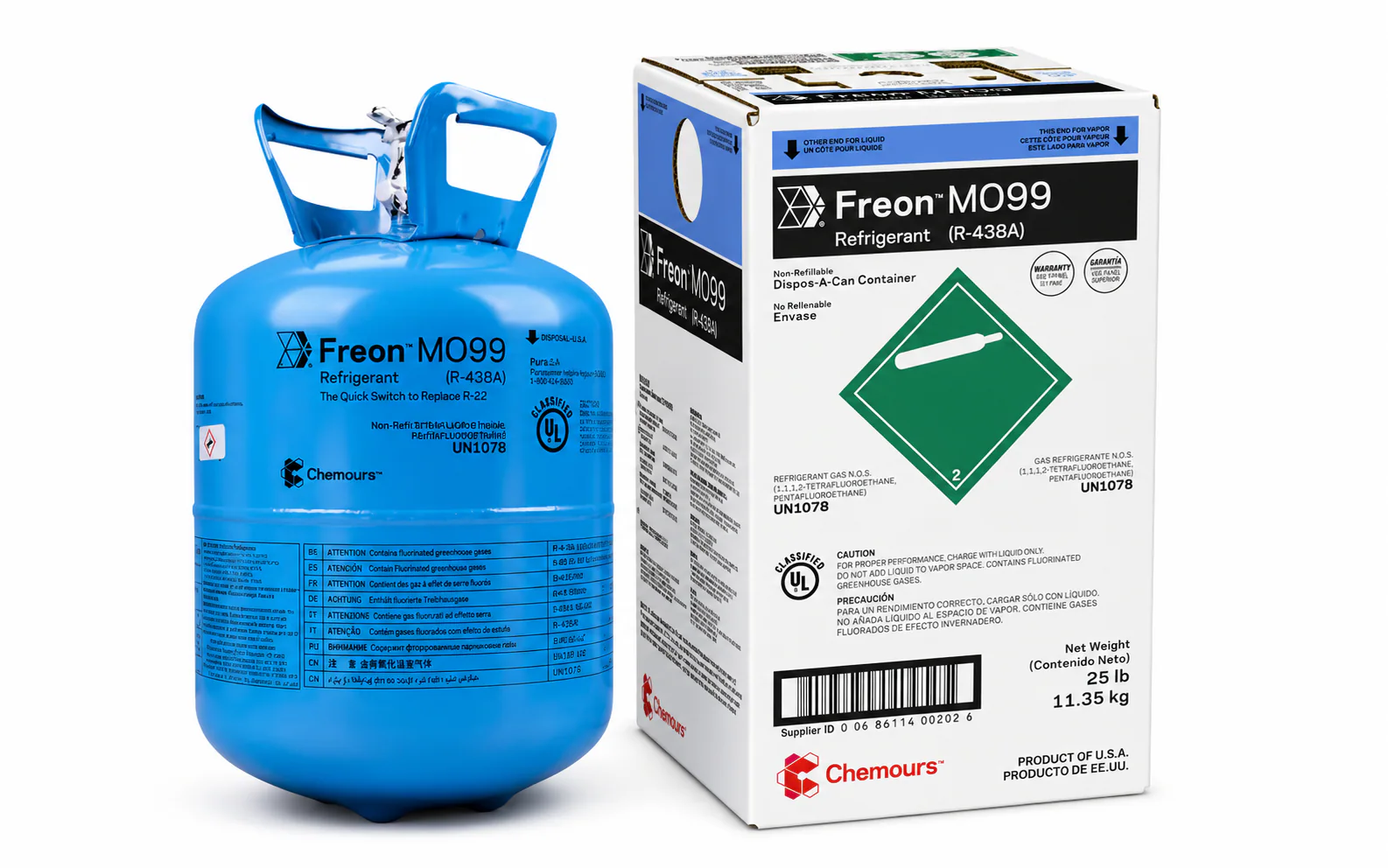 Garrafa Chemours Freon MO99 R438A de 11,35 kg