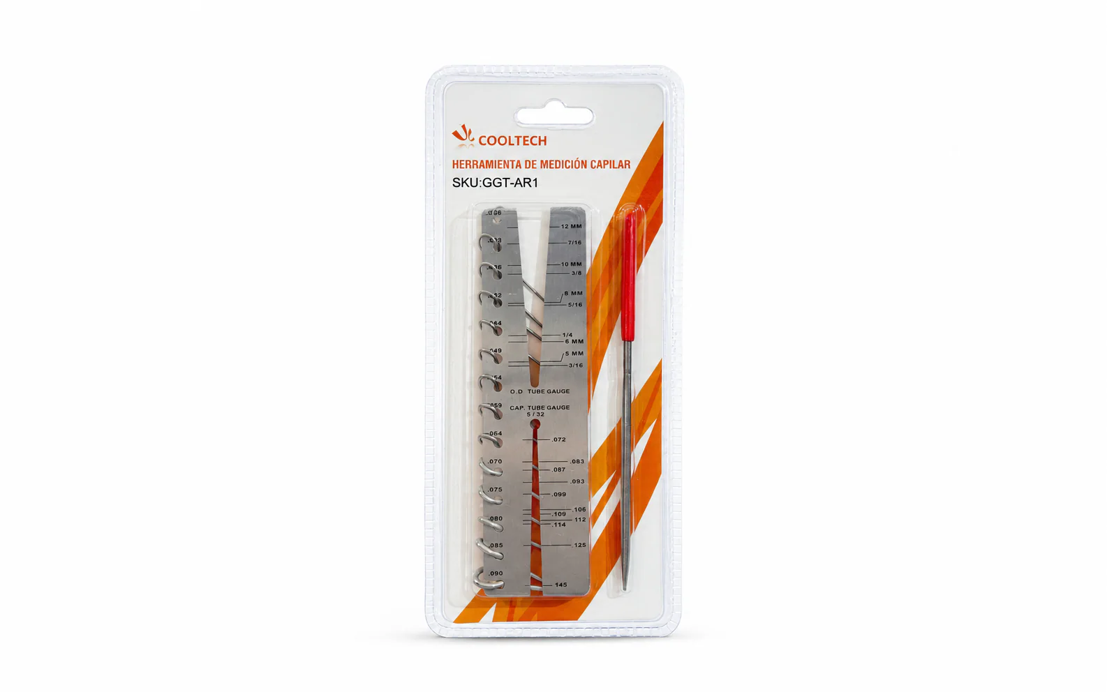 Calibrador mecánico Cooltech GGT-AR1 para tubos capilares, con pines y ranura graduada